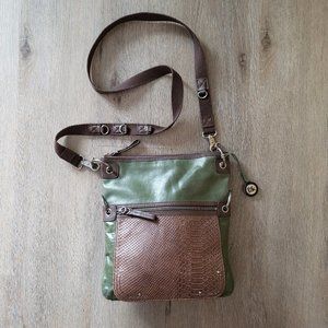 The Sak Pax Leather 5-Way Convertible Crossbody Bag Two Toned Green and Brown